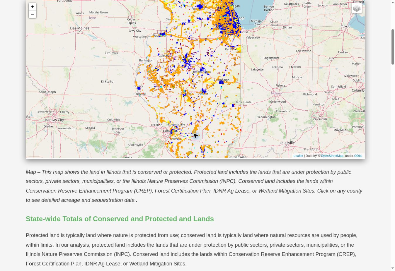 Map of conserved and protected land
